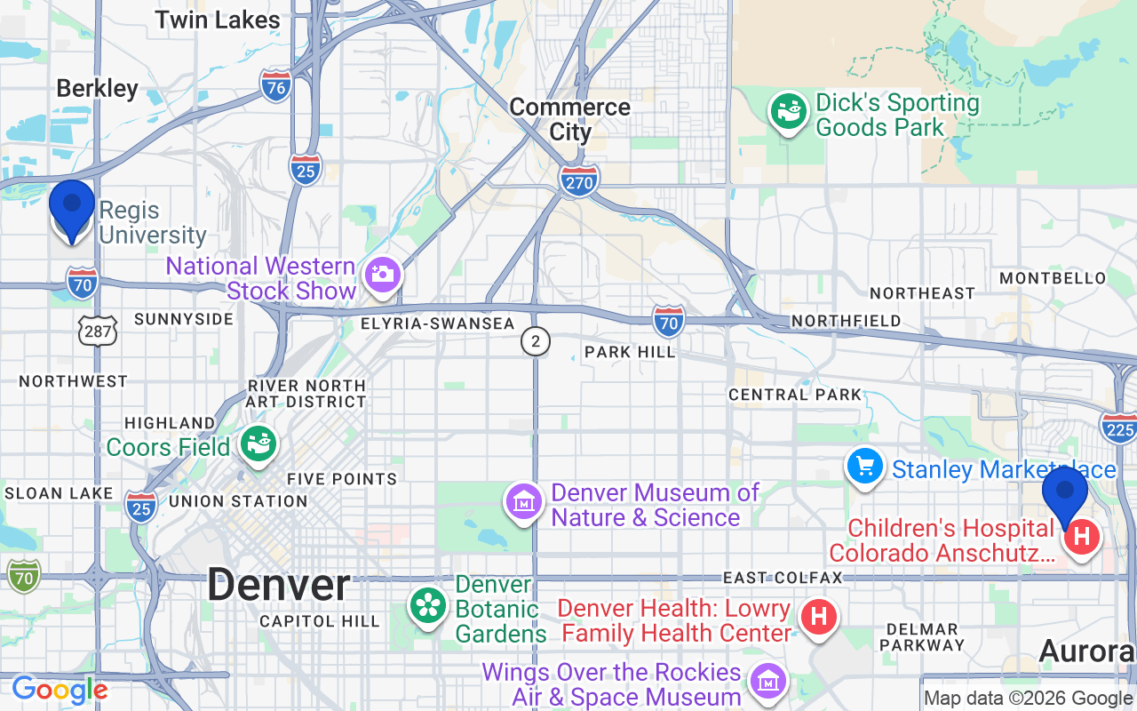Map of the 2 pharmacy school campuses in Colorado