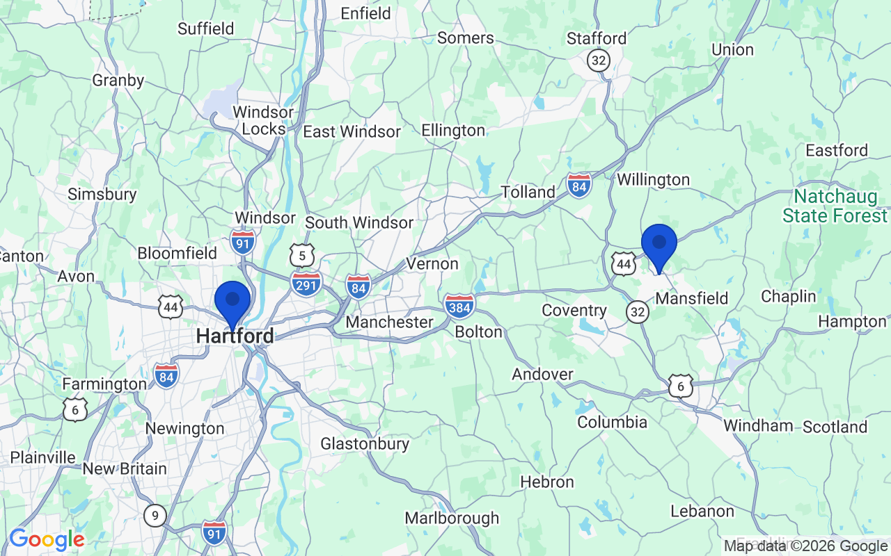 Map of the 2 pharmacy school campuses in Connecticut