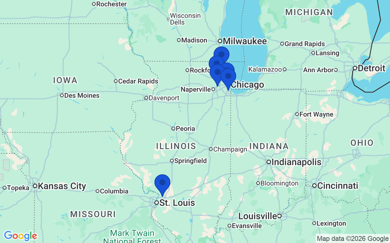 Map of the 6 pharmacy school campuses in Illinois