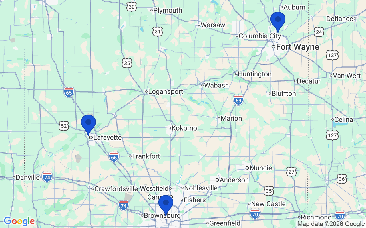 Map of the 3 pharmacy school campuses in Indiana