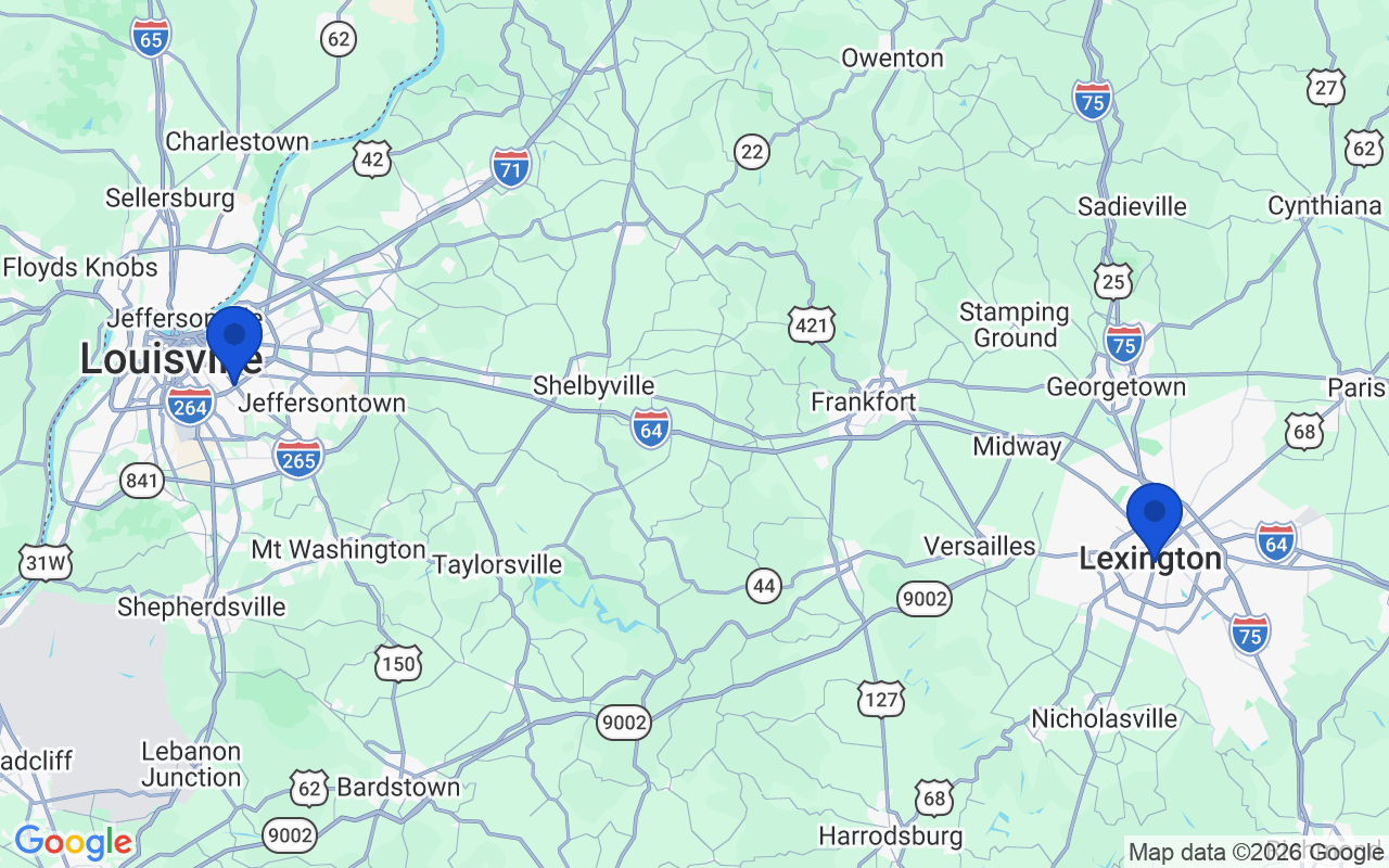 Map of the 2 pharmacy school campuses in Kentucky