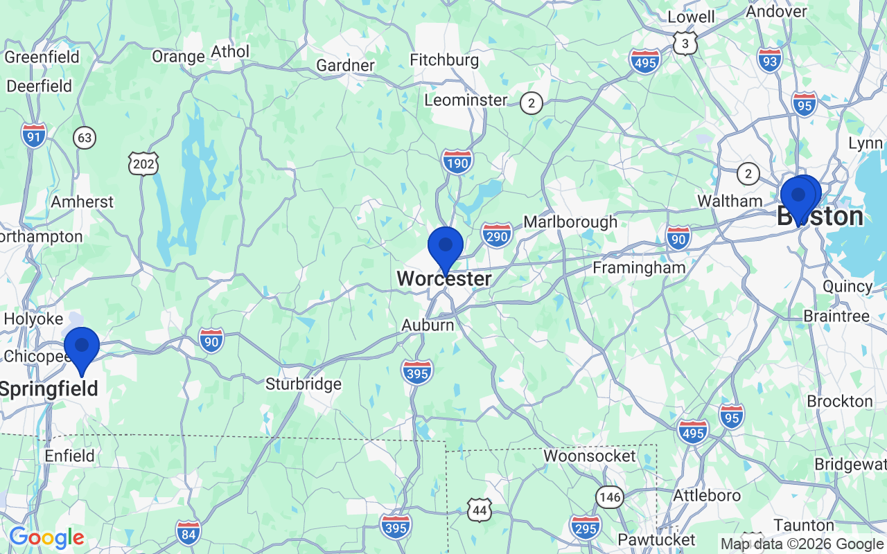 Map of the 4 pharmacy school campuses in Massachusetts
