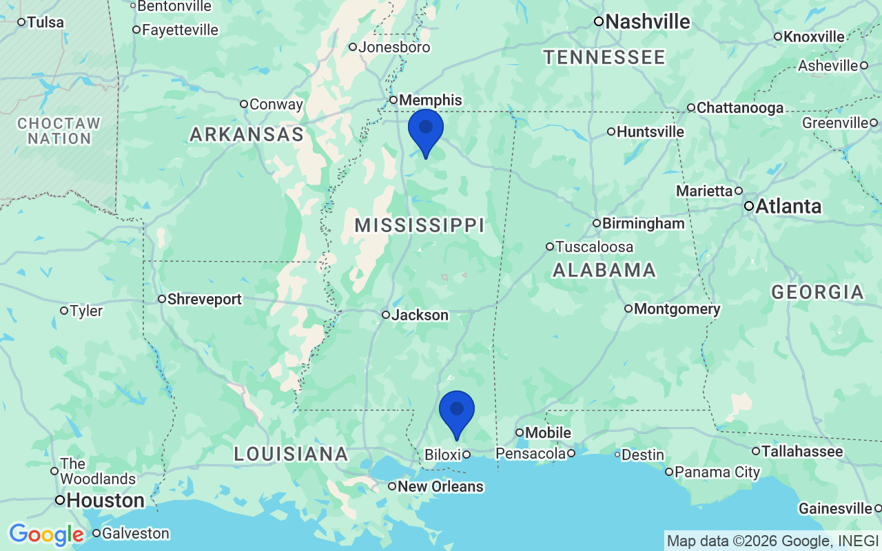Map of the 2 pharmacy school campuses in Mississippi