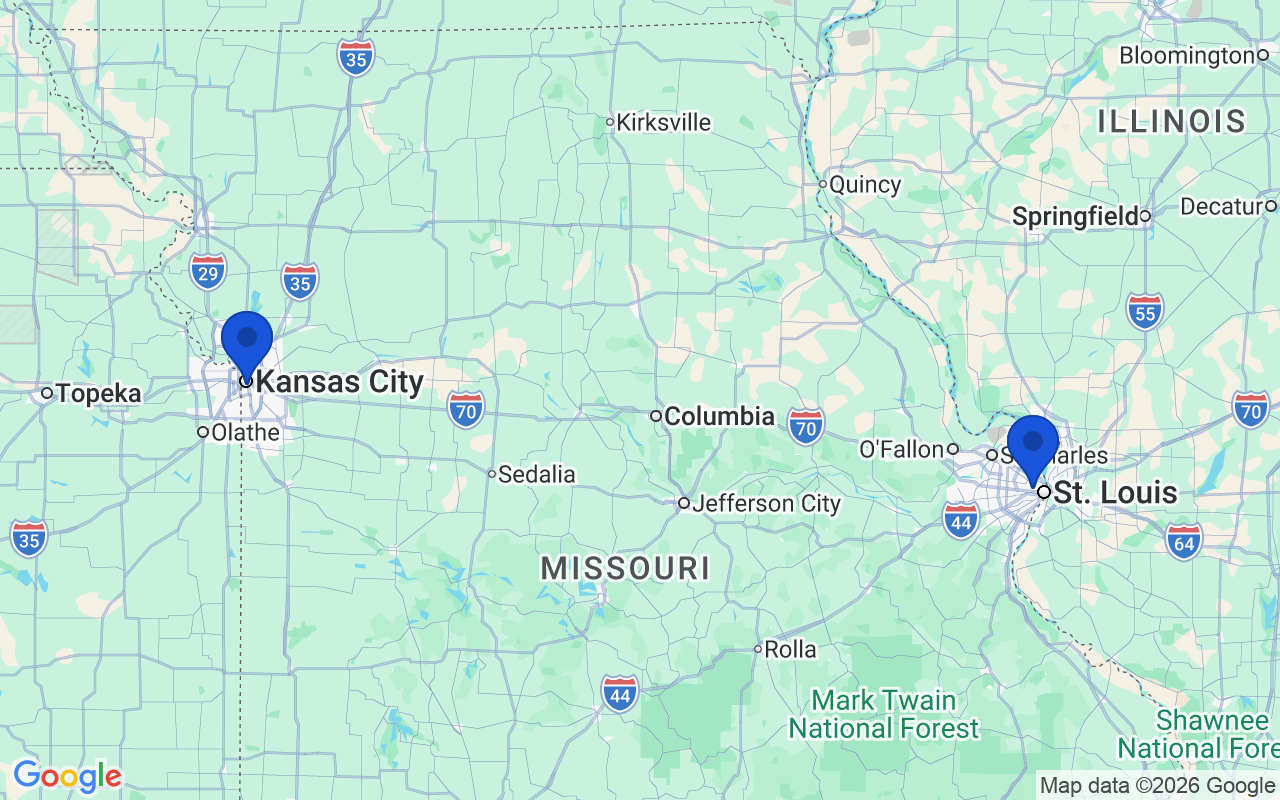 Map of the 2 pharmacy school campuses in Missouri