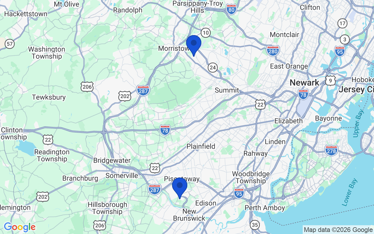 Map of the 2 pharmacy school campuses in New Jersey