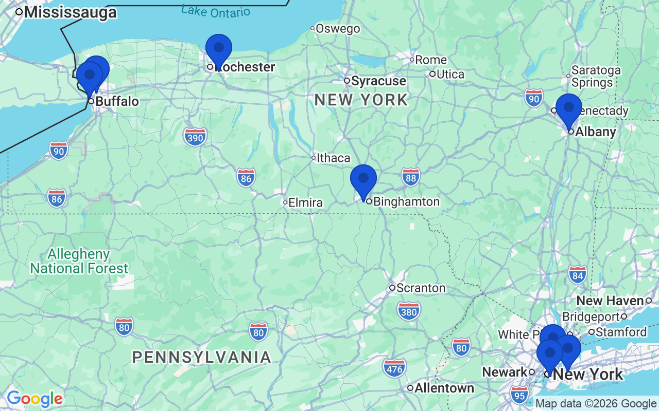 Map of the 8 pharmacy school campuses in New York