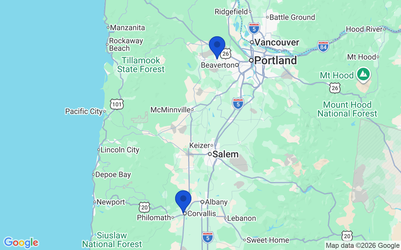 Map of the 2 pharmacy school campuses in Oregon