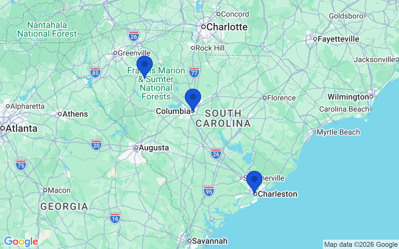 Map of the 3 pharmacy school campuses in South Carolina