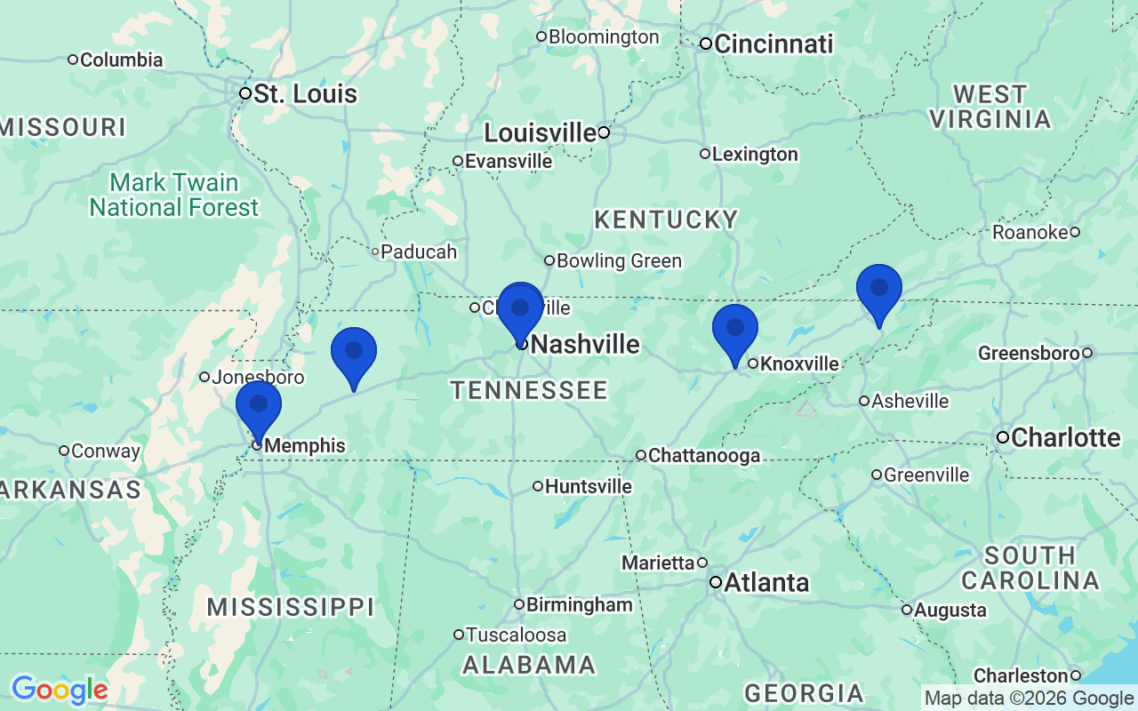 Map of the 6 pharmacy school campuses in Tennessee