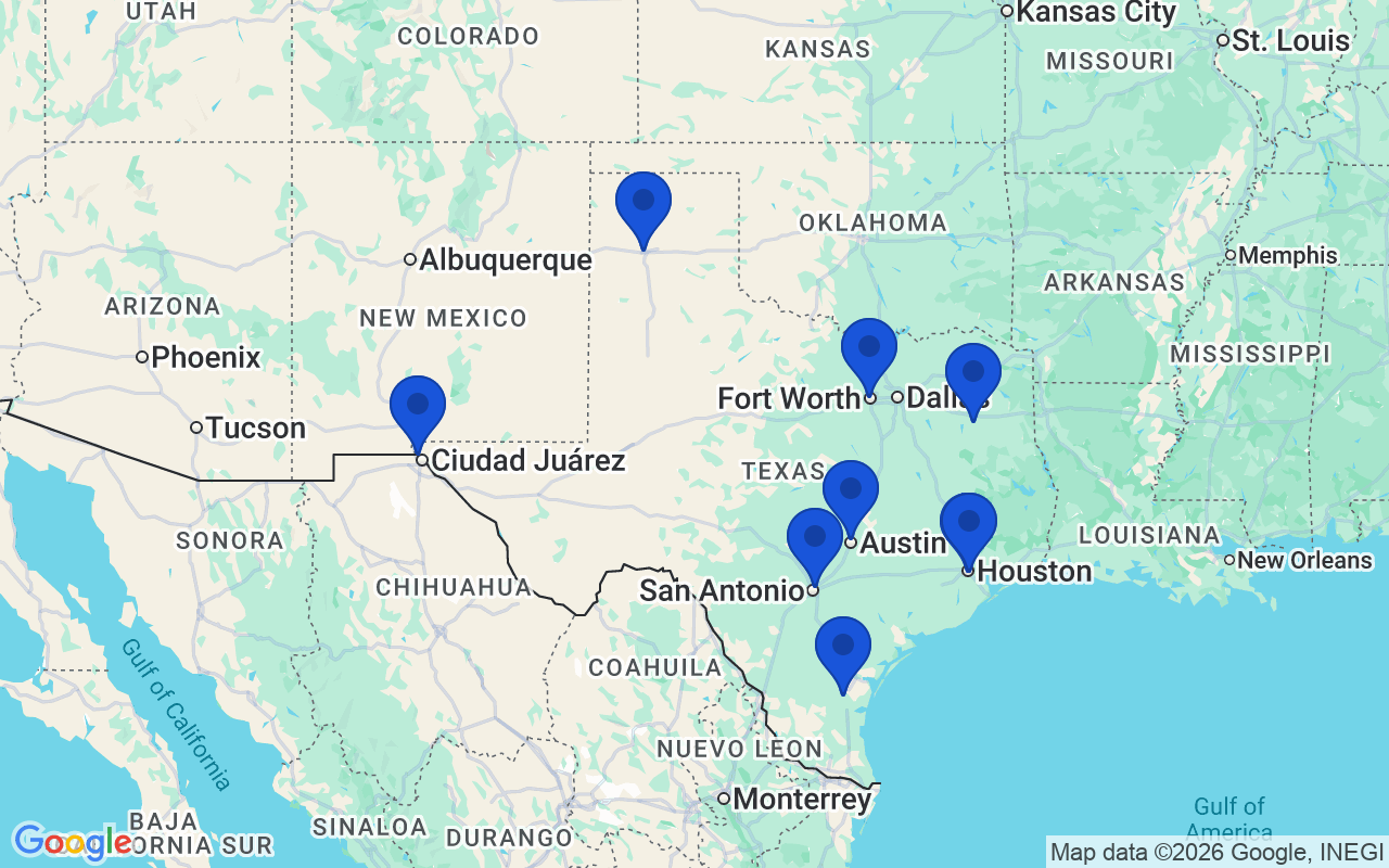 Map of the 9 pharmacy school campuses in Texas